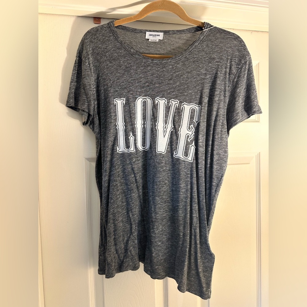 ZADIG & VOLTAIRE NWT WALK CHINE LOVE TEE GRAY - Picture 4 of 8